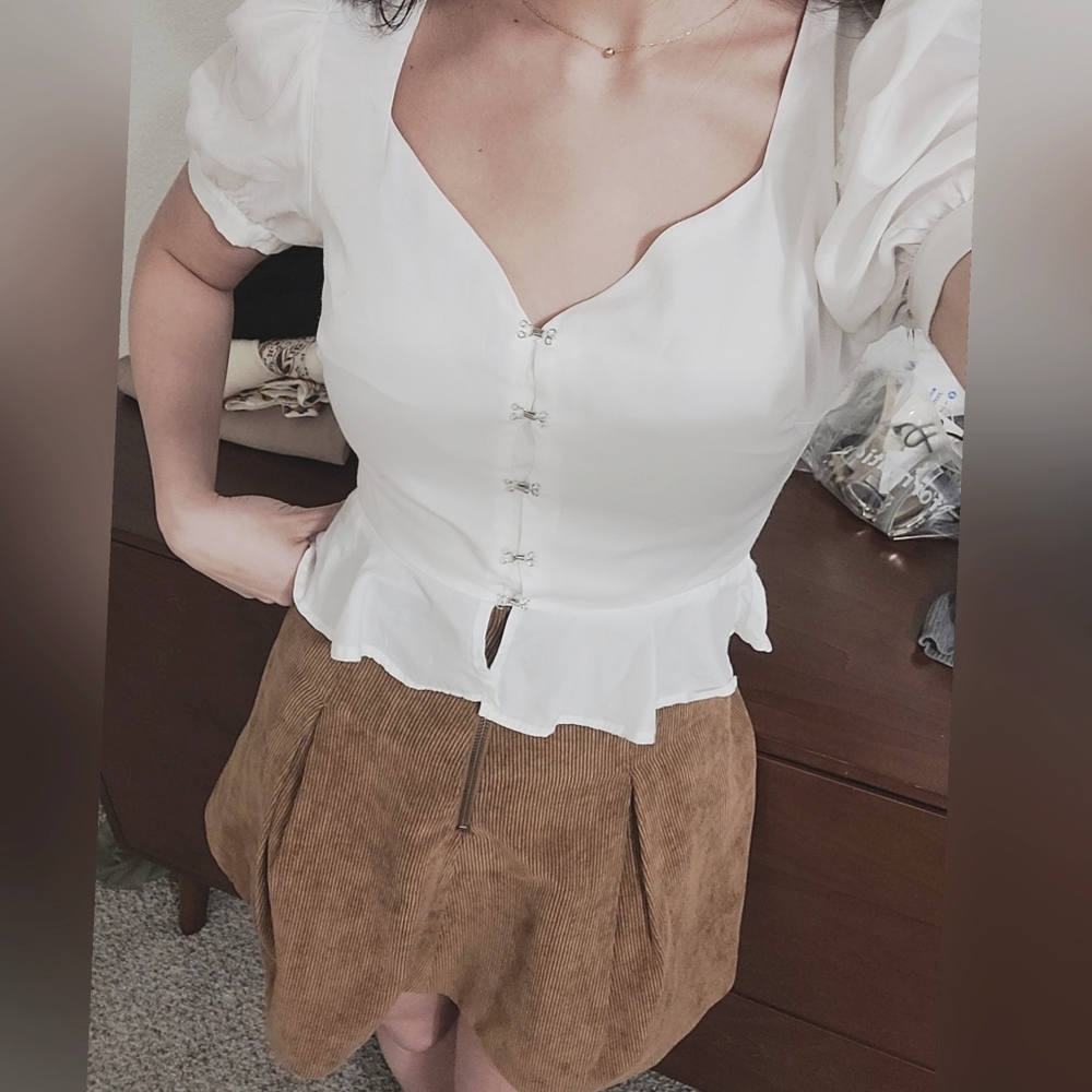 JOA ivory hook and eye blouse XS